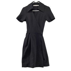 Diane Von Furstenberg Womens Black Genuine Wrap Dress Size 6 Collared V-neck